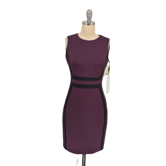 19964 NEW Calvin Klein Colorblock Sheath Dress Purple Black size 2P Business - Picture 1 of 7